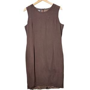 Patrick Collection Dress 100% Pure Silk Brown Sleeveless Shift Lined Womens 14